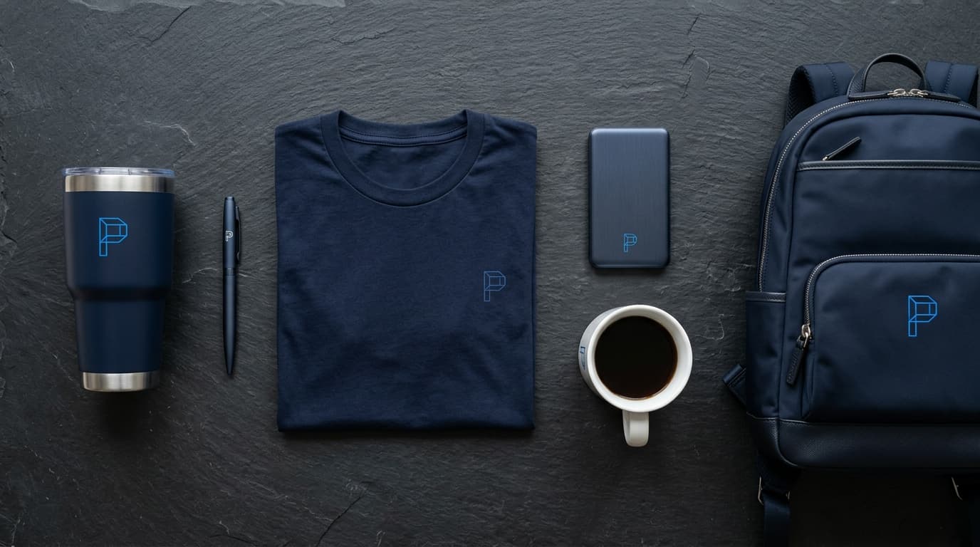Premium branded merchandise flatlay